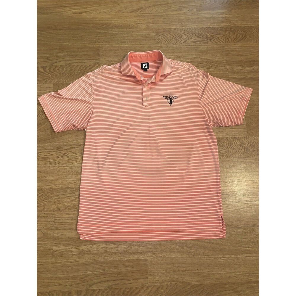 FootJoy Mens Golf Polo~Size Large Peach / White Stripe~Trent Jones Golf Trail - Picture 1 of 5
